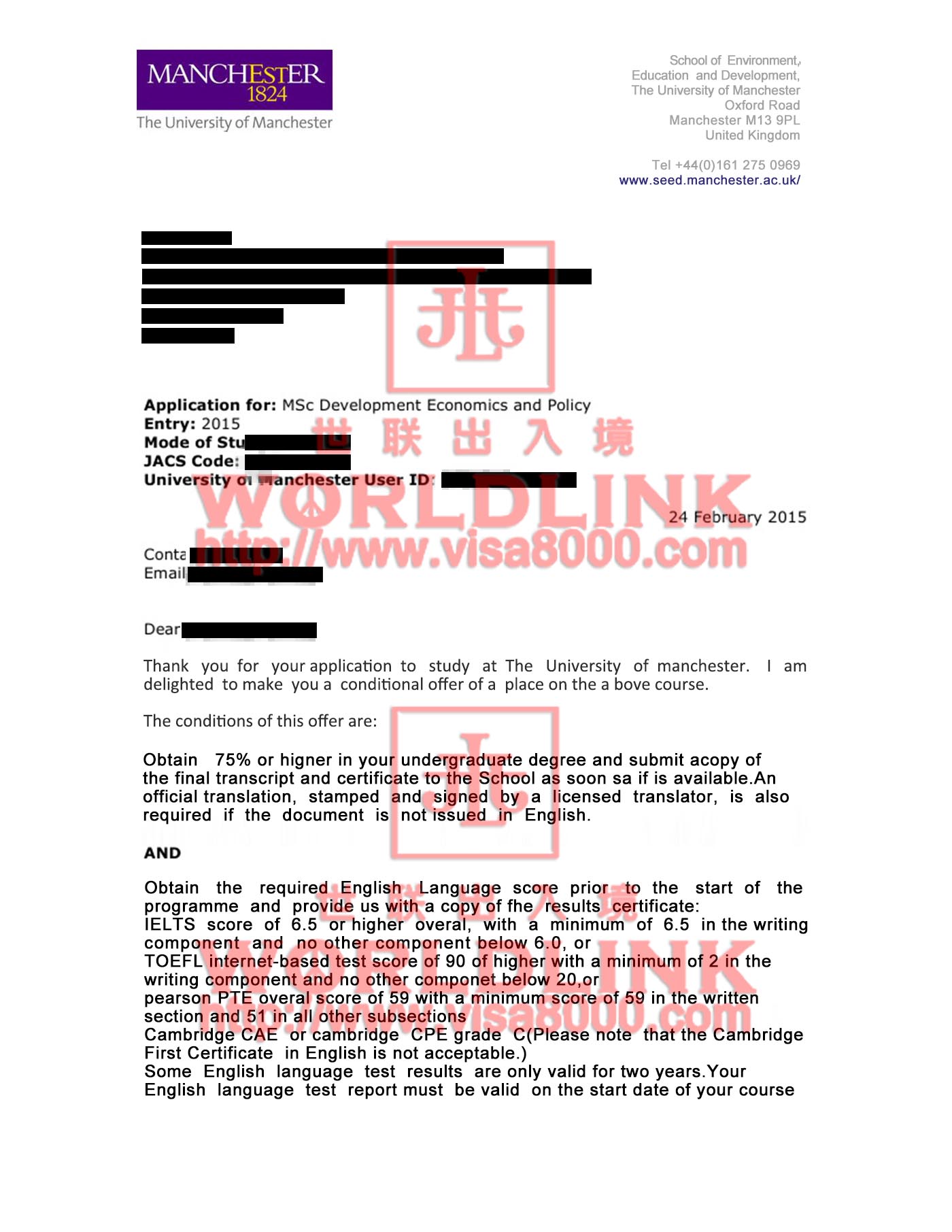 w同学英国曼彻斯特大学成功案例